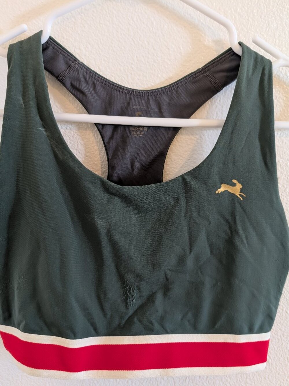 Tracksmith Run Bra, Size S - Dark Green/Red